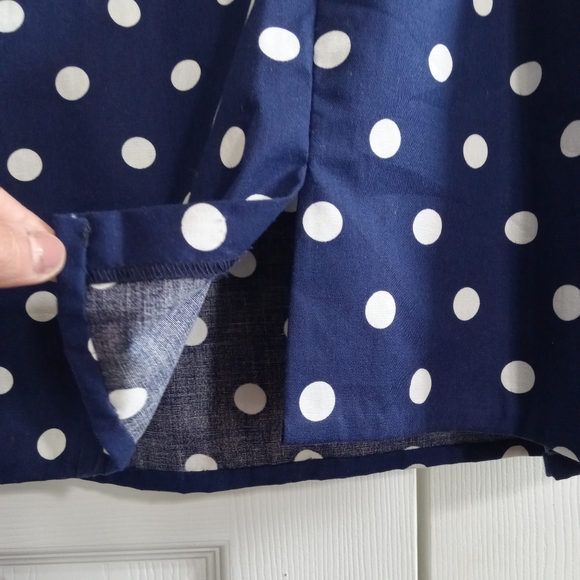 Vintage Mini Dress Cotton Polka Dot Navy Blue White Bow Linea Moda Size 8 - Picture 14 of 16